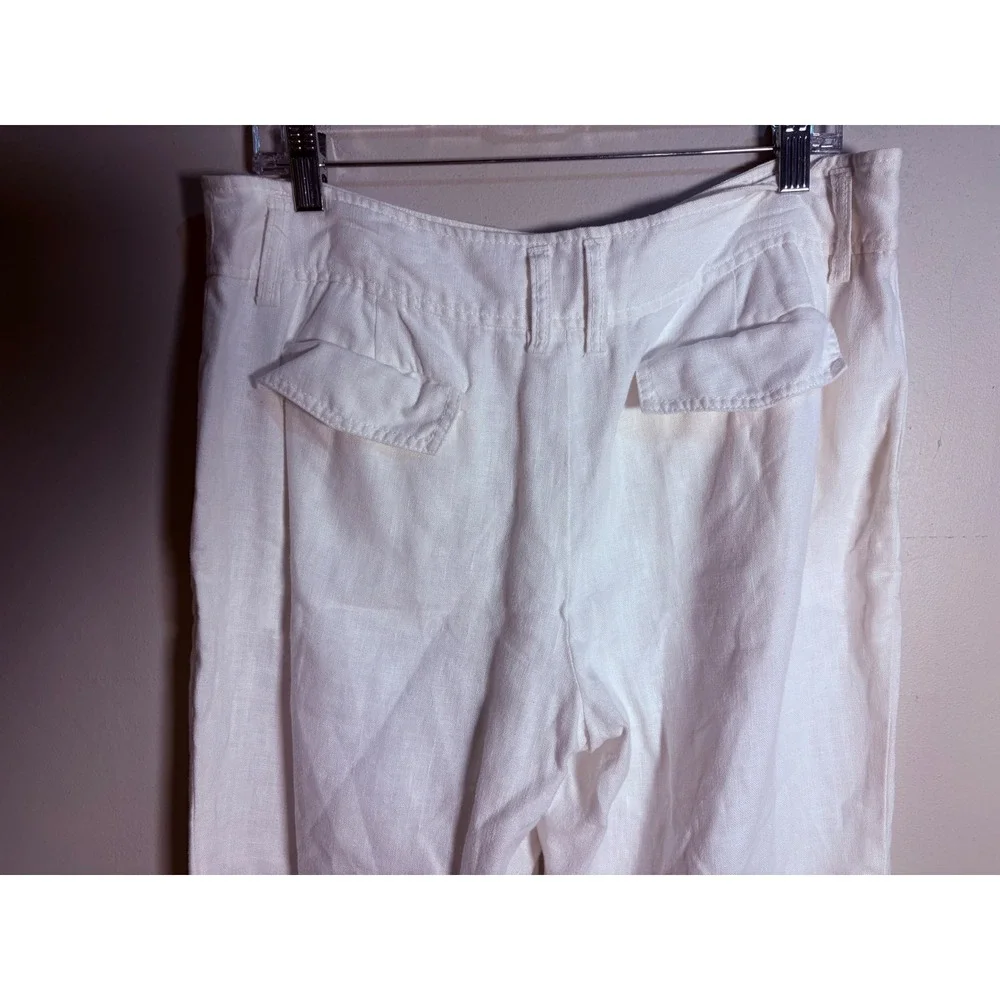 Michael Kors Linen Pants‎ Women 12 White Excellent Wide Leg Cuffed Trouser